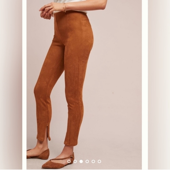 Anthropologie Faux Suede brown Green Pull On Ankle Legging Inseam Ankle Zip-30 - Picture 9 of 10